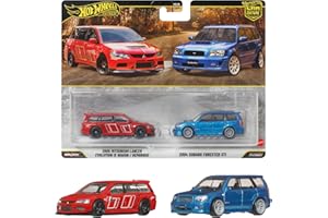 ホットウィール(Hot Wheels) プレミアム2パック 2005 三菱ランサー エボリューション IX ワゴン / 2004 スバル フォレスター STI 乗り物おもちゃ ミニカー 3歳から レッド/ブルー JHW46