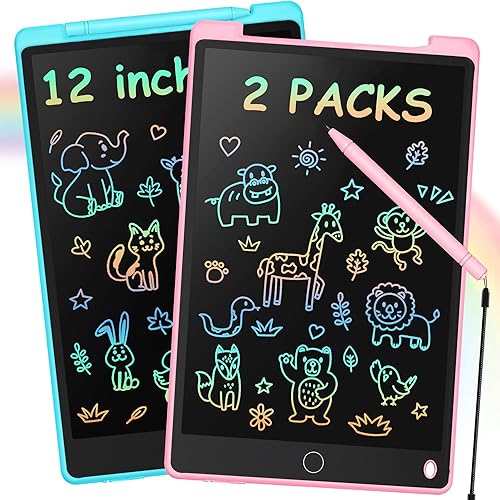 Toys for Girls Boys, 2 Packs 12 Inch LCD Writing Tablet, Drawing Pad, Doodle Glow Board, Kids Travel Activities Toys, Toddler