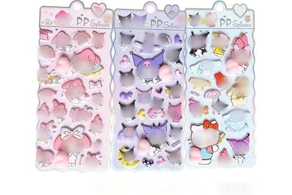 loong おしりぷにぷにシール かわいい ぷくぷく キャラクター 3D マシュマロ ふわふわ もちもち もっちりスクイーズ ステッカー シール帳 デコレーション 3セット Y