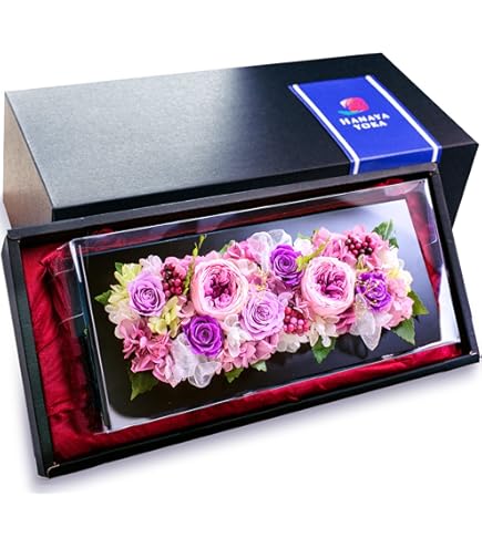 Amazon｜プリザーブドフラワー 花箱 ピンク 枯れない本物の薔薇 透明
