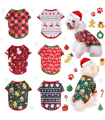 3 Pieces Christmas Dog Pajamas Dog Jumpsuit Santa Snowman Pet Clothes Christmas Pet Pajamas Holiday Costume Jumpsuit Puppy Pajamas For Puppy Dog Cat Christmas (Classic Pattern, S (fit 3.3-5.5lbs