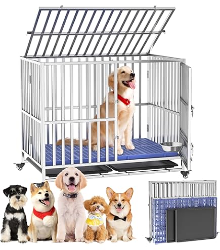 Amazon | 犬 ケージ 犬用ケージ ステンレス鋼製 頑丈な金属ケージ 移動