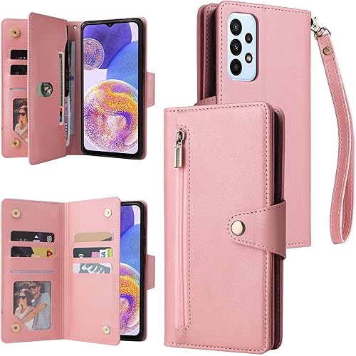 YocoverTech for Samsung A23 Case,for Galaxy A23 Wallet Case[6 Card Slots and 1 Zipper Coin Pocket] PU Leather Stand Flip Cove