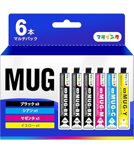LxTek MUG-4CL インクカートリッジ 4色セット+MUG-BK 6本