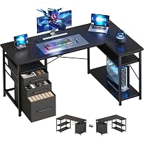 Amazon | Maihail 机 pcデスク ゲーミングデスク l字デスク 棚付き