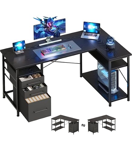 Amazon | HLFURNITURE l字デスク パソコンデスク 幅138cm L字型 (黒