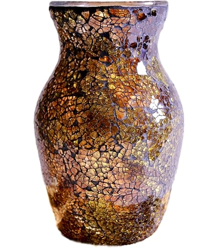 Creative Co-Op Terrakotta-Vase Mit Goldenen Linien, Strukturiert, 17,8x17,8x25,4 Cm – Stilvoller Tisch- Oder Kaminsimsschmuck