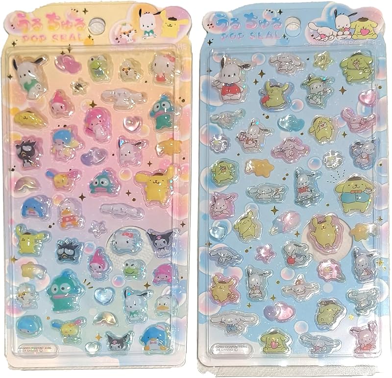 2枚セット3D立体シールポップシール シナモロール/ポムポムプリン/ポチャッコ ぷっくり 立体 スマホデコ 韓国 子供DIY用 日記帳用 貼り付け可能 手芸用品 スマホケース 手帳 diy 贈り物 (c1)
