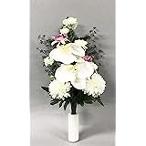W55048 リアルアート仏花 洋花ｺﾁｮｳﾗﾝ 墓石用 光触媒付 お線香付 1本入