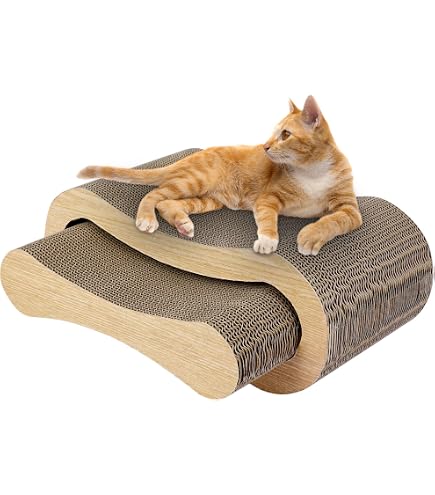 Viraagyiyou 2-in-1 Cat Scratcher Lounge & Board Set - Large & Small Corrugated Cardboard Scratchers For Cats (27.5" & 24.5" L)