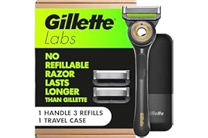 GilletteLabs With Exfoliating Bar Shaving Razor For Men, 1 Handle, 3 Blade Refills, Includes Travel Case for Convenient Stora