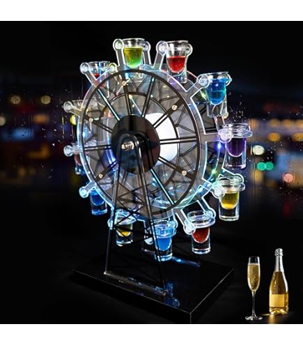 Amazon｜QuiExact テキーラ観覧車 グラス付き 12カップ 回転可能 LED酒
