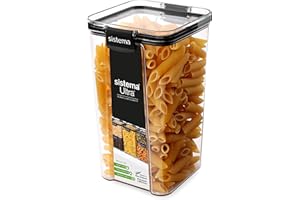 Sistema Ultra Tritan Airtight Pantry Storage Container | 1.3 Litre Square Food Storage Container | Stackable | with Locking Clips | BPA-Free | Clear with Black Accents