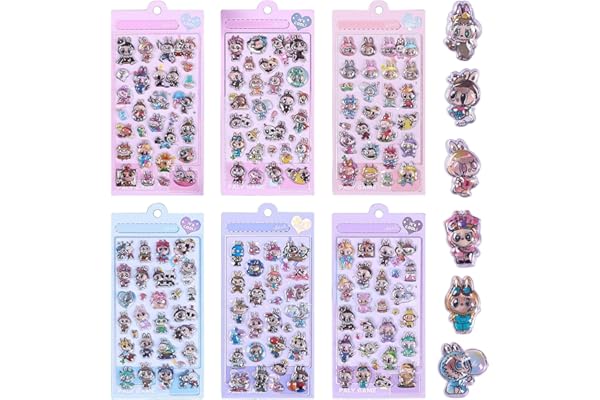 【6枚セット】3dシール ぷくぷくシール ステッカー 中身あり ぷっくり Ziifun 可愛い 中実 手帳用 ステッカー 女の子 貼り付け可能 かわいい 手芸用品 (E)