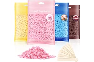 Hard Wax Beads, Professional Wax Beads for Hair Removal 400g Hair Wax with 10 Pcs Wood Sticks for Full Body Brazilian Bikini 