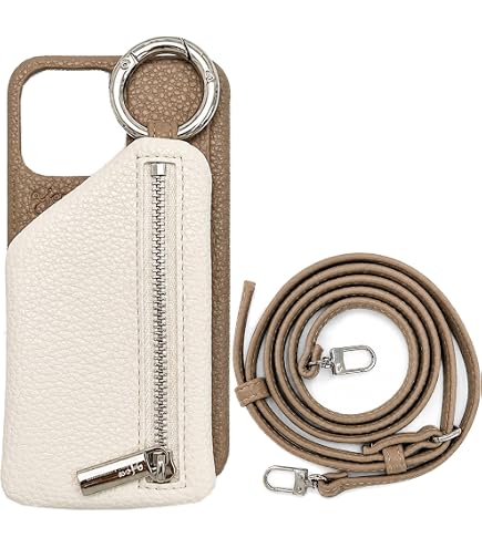 ajew iPhone15 ケース ショルダー付 ベージュ ジップポケット Amazon.co.jp: ajew iPhone15ケース スマホケース ショルダーひも付き
