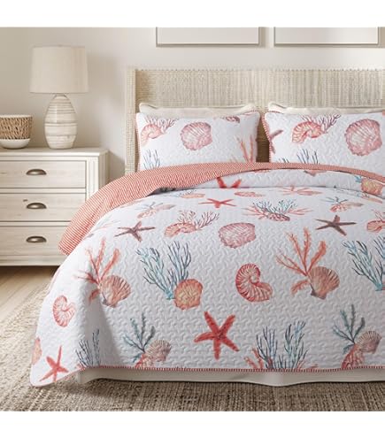 Barefoot Bungalow Sarasota Set Trapunta Twin | Microfibra Morbida | Tema Oceano Multicolor