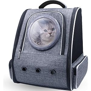 Dazers 猫 キャリー バッグ ペットキャリー バッグ 小型犬 リュック 透明 顔出し 宇宙船型 通気性抜群 大容量 折畳可 通院 旅行 災害避難用 (灰色)