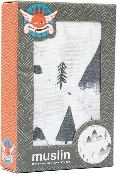 weegoamigo(ウィーゴアミーゴ) おくるみ ガーゼ モスリン 1枚 単品 箱入り Single Pack Muslin Snowy Mountains スノーウィーマウンテン - 1