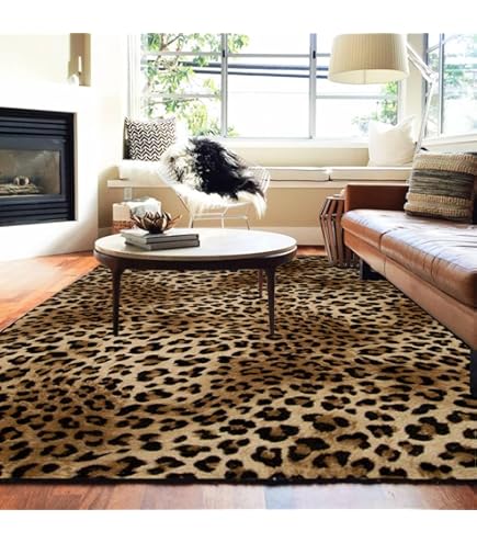 BENRON Fluffy Leopard Rugs, Black And Yellow, 4x6 Soft Rugs For Bedroom Living Room, Wild Cheetah Print Carpets Room Decor For Girls Women, Washable