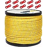 【Amazon限定ブランド】テントロープ ガイロープ 4mm 反射 パラコード タープロープ ガイライン 自在金具付き 50M/30M アルミ自在金具 ボビン巻 継ぎ目なしノーカット キャンプロープ 3ｍｍ 4mm 5mm タープ用ロープ (イエロー