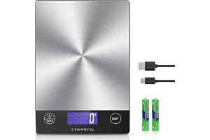 CROWNFUL CROWNFUL Food Scale, 15KG/ 33lb Rechargeable 304 Stainless Steel Digital Kitchen Scale Weight Grams and Ounces with LCD Display and Type-C Charging for Meal Prep, Baking and Cooking