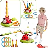 Powza 3 in 1 Musical Jump, Toss Ring Game Toy and Rocket Launcher for Kids Outdoor Toys with Remote Control, Indoor Outside T