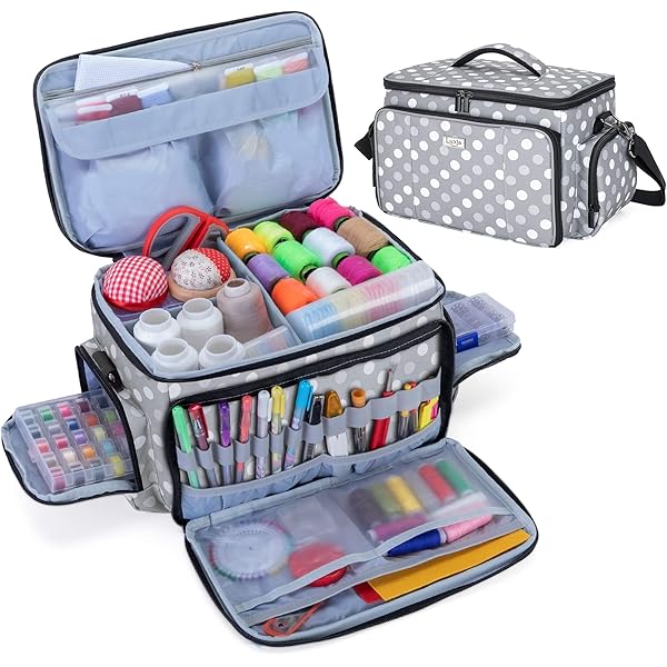 Amazon | Luxja 裁縫箱 裁縫バッグ 大容量 ショルダーストラップ付き  