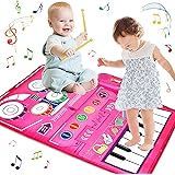Kabeila ピアノマット おもちゃ ドラムセット 子供 女の子 誕生日 プレゼント 人気 おもちゃ ピアノ 楽器 ミュージックマット 音楽マット 折り畳み 13曲デモ 6種類楽器音 録音・再生機能 防水 滑り止め 知育玩具 女の子 男の子 誕生日
