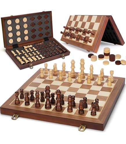 Magnetic Wooden Chess and Checkers Game Set : Amazon.sg: Toys