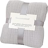 SeasonWood ガーゼケット ダブル オーガニックコットン100% タオルケット 毛布 肌触り 吸湿 通気 オールシーズン 肌に優しい 丸洗いOK 軽量(グレー, 200×230cm)