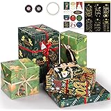 Bigqin 6PCS Christmas Wrapping Paper Set 70 * 50cm Green Recycled Gifts Wrapping Paper Gift Decorative Paper for Christmas, w