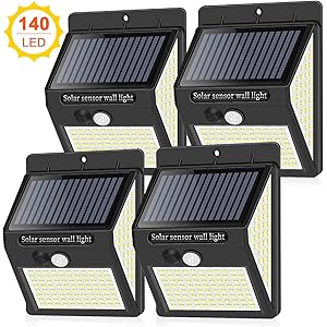 【2020最新版】センサーライト ソーラーライト 140LED 屋外照明 300°広角照明 人感センサーライト ソーラー発電 自動点灯 IP65防水 防犯ライト 玄関/ガーデン/庭/駐車場適用 4個組