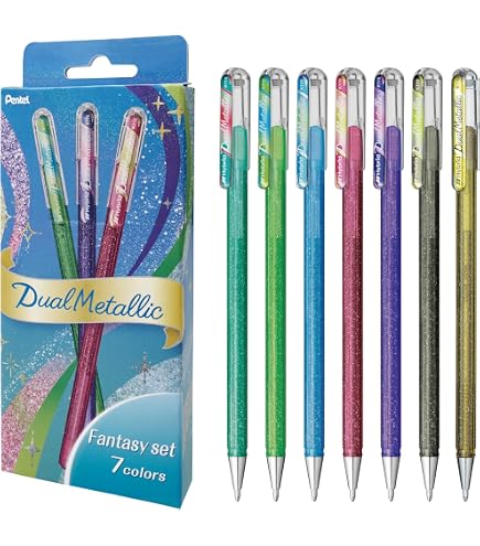 Amazon | ぺんてる ラメボールペン Dual Metallic K110-6STA 白い紙に