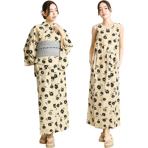 Amazon.co.jp: [Malymoon] 浴衣 ワンピース 2way 黄色 向日葵 ひまわり