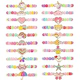 20 Pcs Colorful Unicorn Bracelet Girls Rainbow Unicorn Heart Beaded Bracelet Stretchy Costume Jewelry Set Party Favors Gifts 