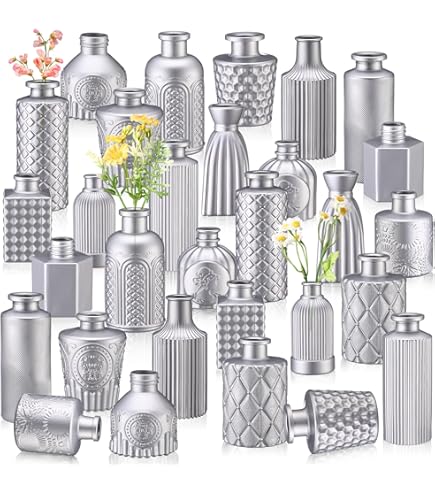 Silver Mercury Glass Cylinder Vase: Set Of 12 Glasseam Floating Candle Vases For Centerpieces Deocrative Modern Vase For Flowers Hurricane Pillar Candle Holders For Table Centerpiece Wedding Decor
