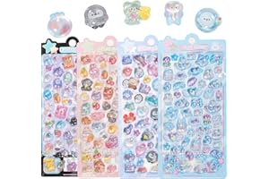 【4袋セット】固体樹脂ボンボン 3Dシール ドロップ充填水滴 かわいいぷくぷく立体視 シール さまざまなスタイル かわいいSNSで話題 ぷっくり つやつや デコ携帯電話飾り用手帳 DIY 日記帳 貼り付け可能(A)