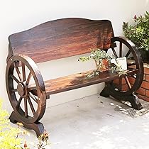 Amazon | ガーデンガーデン ウッドホイール風車輪付木製ベンチ 幅110cm