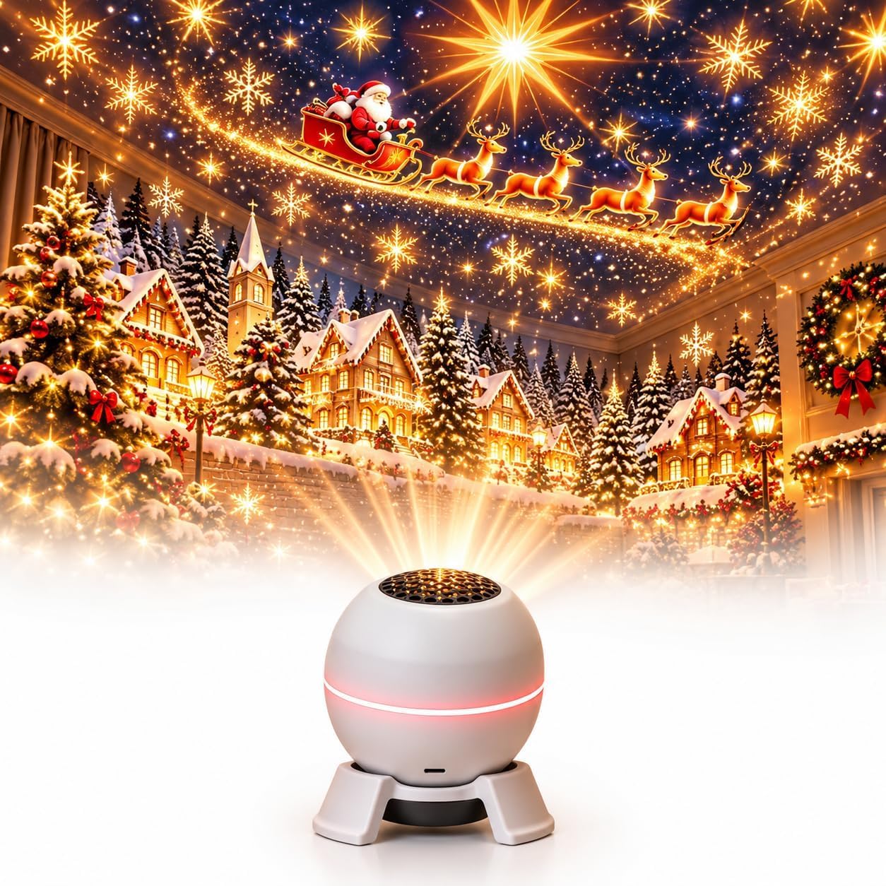 マジカルクリスマスプロジェクションナイトライト クリスマスプロジェクターライト 室内用 | メリーグロー クリスマスプロジェクター USB イルミネーション - 壁・天井に投影するホリデー演出ライト