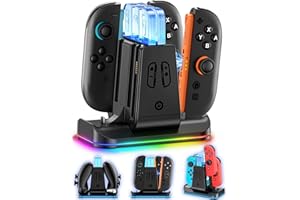 Switch 1/2 Joy-Con Pro コントローラー 充電 スタンド 3WAY充電可能 スイッチ 2 ジョイコン プロコン 充電ホルダー LEDインジケーターとRGBライト付き 収納ドック 省スペース