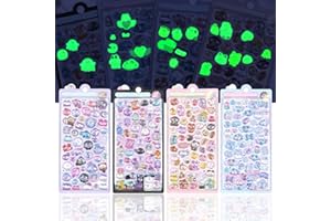 SUOKOMR シール かわいい エアーしーる ぷっくり 3D 夜光 立体 大量 4枚入り 8枚入り 6枚入り ごほうびシール デコ 室内装飾 プレゼント 携帯電話飾り用手帳用 DIY用 日記帳用 貼り付け可能 手芸用品 贈り物 (4)