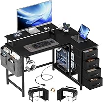 Amazon | L字デスク パソコンデスク 幅110cm モニター台付き 4段