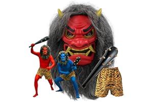 XPデザイン 節分 鬼 お面 リアル 怖い フルフェイスマスク ウィッグ付き 赤鬼 青鬼 虎パンツ こん棒