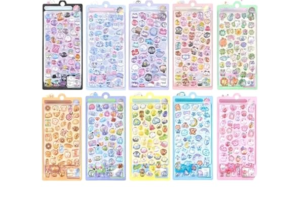 ぷくぷくシール 10枚セット ぷっくり立体 かわいい ごほうびシール 大容量 子供向け スマホケースデコ 手帳DIY ギフト 贈り物 ラメ 剥がしやすい