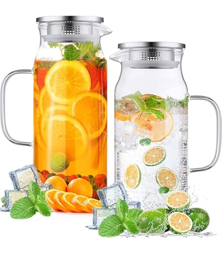 LACOR - 61952 - Waterkan van borosilicaatglas - deksel van roestvrij staal - filterzeef - perfect voor limonade, ijskoffie, thee - vaatwasmachinebestendig - 1,7 l