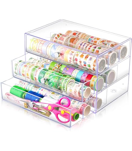 Acrylic Washi Tape Organizer - 4 Drawer Storage Box For Craft Supplies