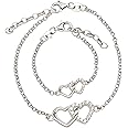 Sterling Silver Mom and Me Double Heart Bracelet Set for Mom and Daughter