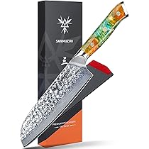 Amazon | SANMUZUO 7 インチ三徳包丁 - ハンマー加工ダマスカス