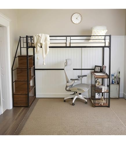 システムロフトベッド シングル｜デスク・ラック棚付き ハシゴ階段 北欧風 Amazon｜システムベット ロフトベッド シングル デスク付き ラック棚